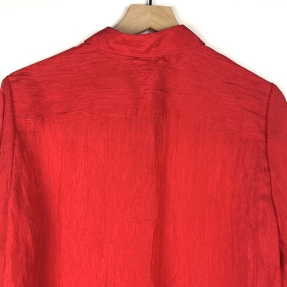 CHICOS Sheer Red Top Button Up Long Sleeve Crinkle Lightweight Size 2 Large - Picture 4 of 9